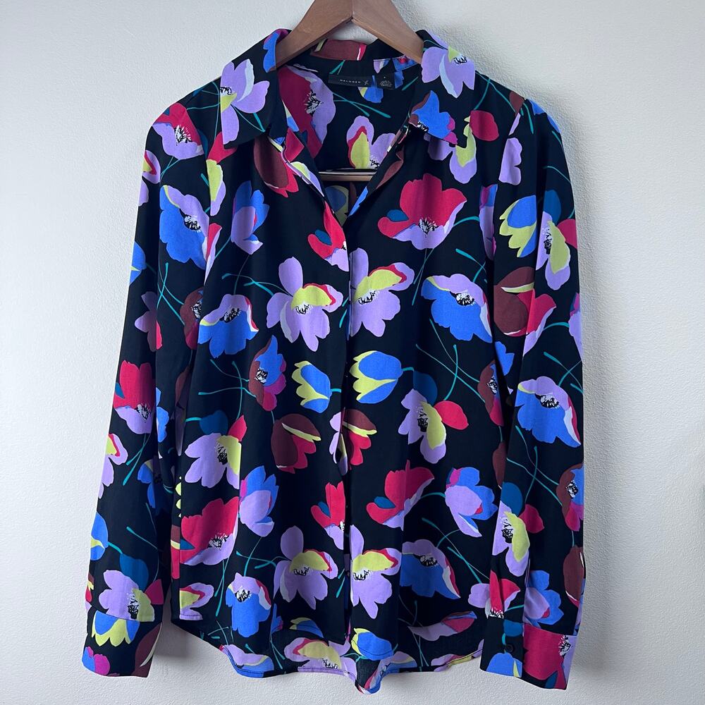 Halogen Multicolor Floral Printed Collared Button Down Cottagecore Long Sleeve S